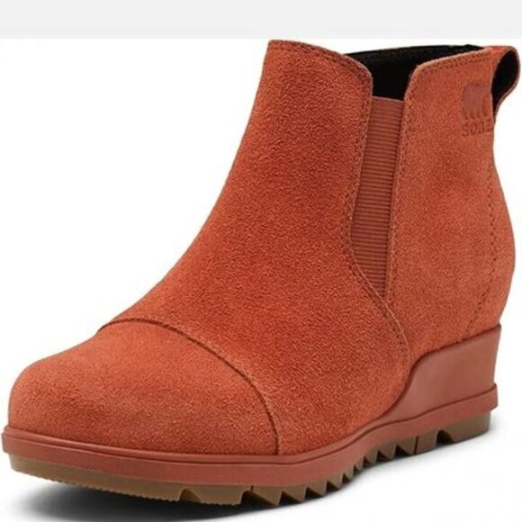 SOREL Women's Evie Pull On Suede Wedge Bootie Waterproof Lug Sole Warp Red~ 9.5 - Picture 1 of 11